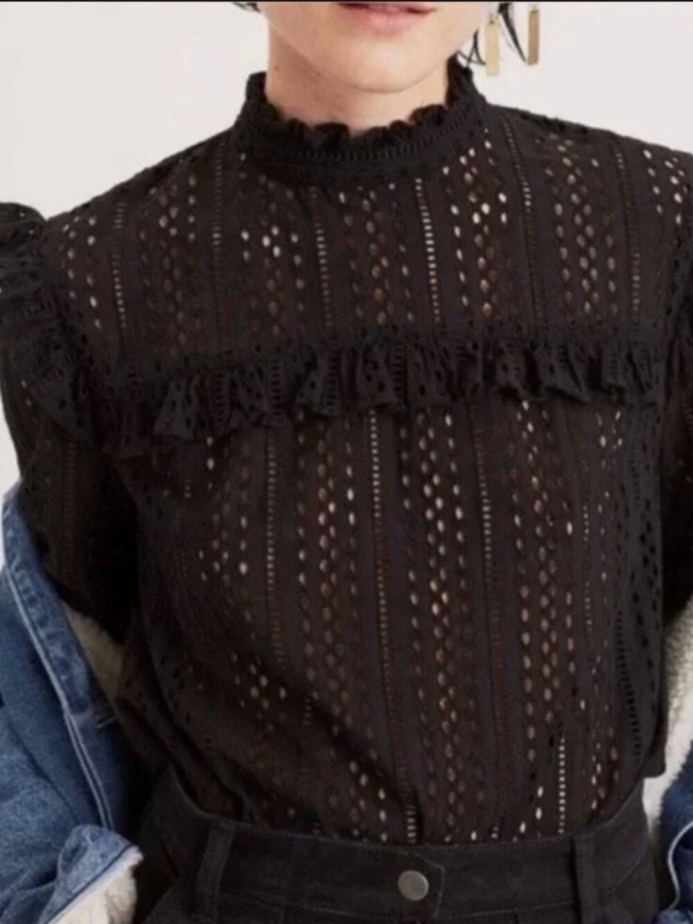 Madewell Eyelet Mockneck Ruffle Top, XL, NEW WITH TAGS